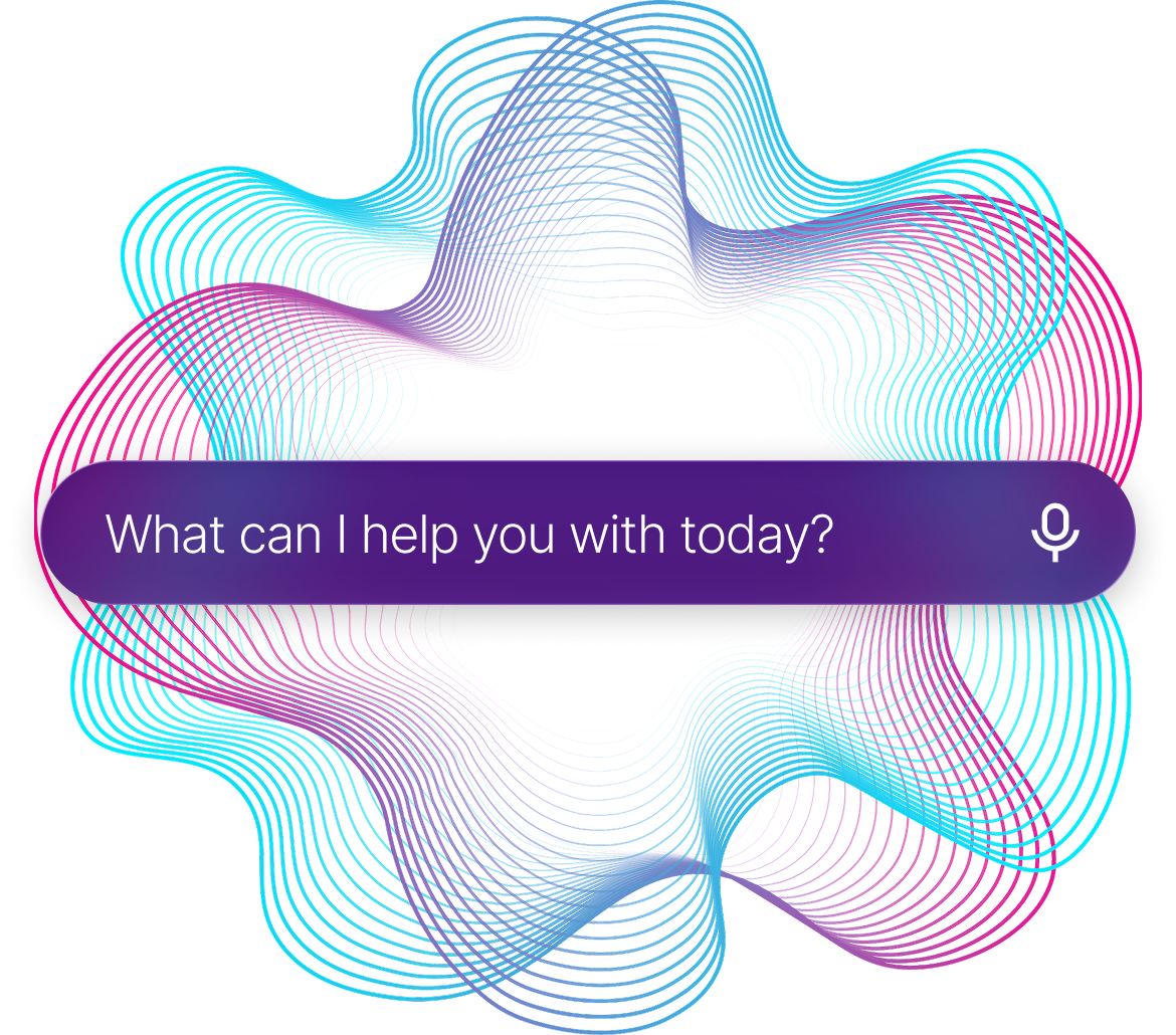 AI voice search interface with animated sound wave design