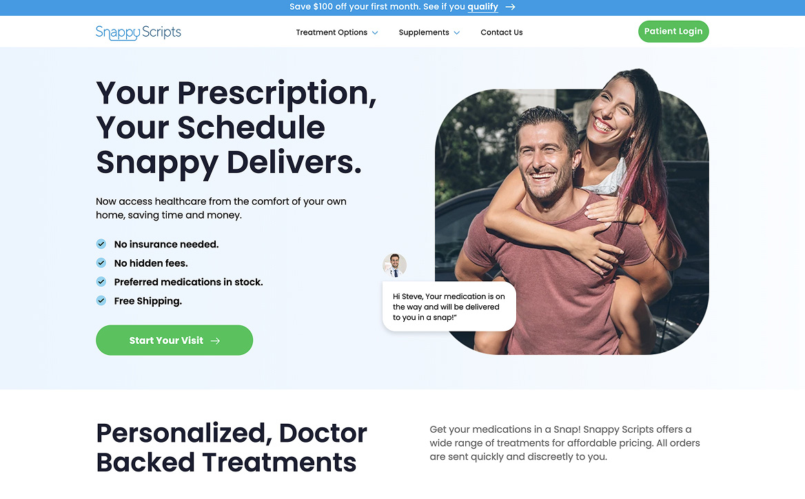 online telehealth service homepage for prescription delivery